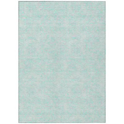 HomeRoots 5' X 8' Aqua And Ivory Geometric Washable Indoor Outdoor Area Rug