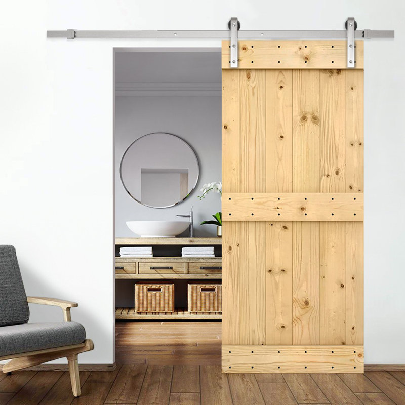 Porte de grange à panneaux Mid-Bar Series, Acier inoxydable, 36 po x 84 po, Sans finition
