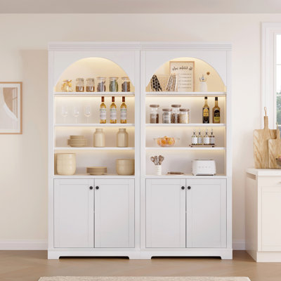 Bibliothèque autoportante 70,9 "arquée, bibliothèque avec armoire de rangement et tablettes réglables pour le salon, le bureau à domicile (ensemble de 2)