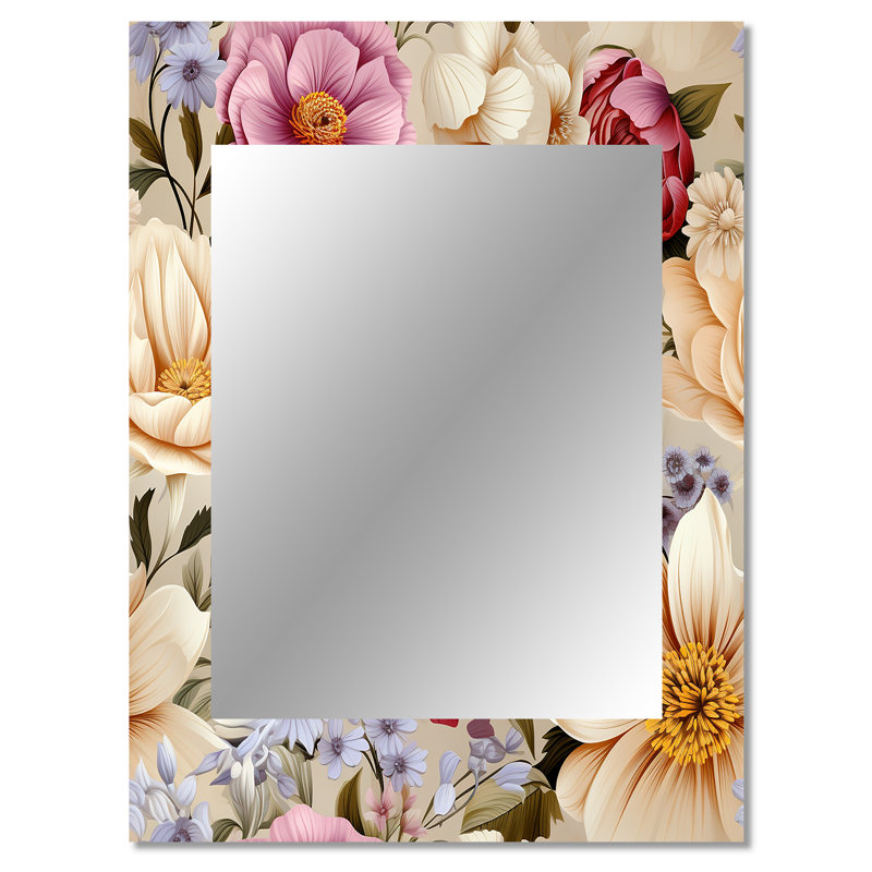 Spring Bouquet Botanical Pattern - Floral Mirror, Cottage Unique Wall Mirror, Printed Metal Art, 40" x 30"