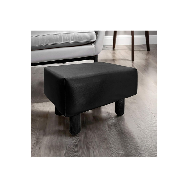 Ensemble de 2 repose-pieds contemporains en similicuir noir avec pieds en bois massif