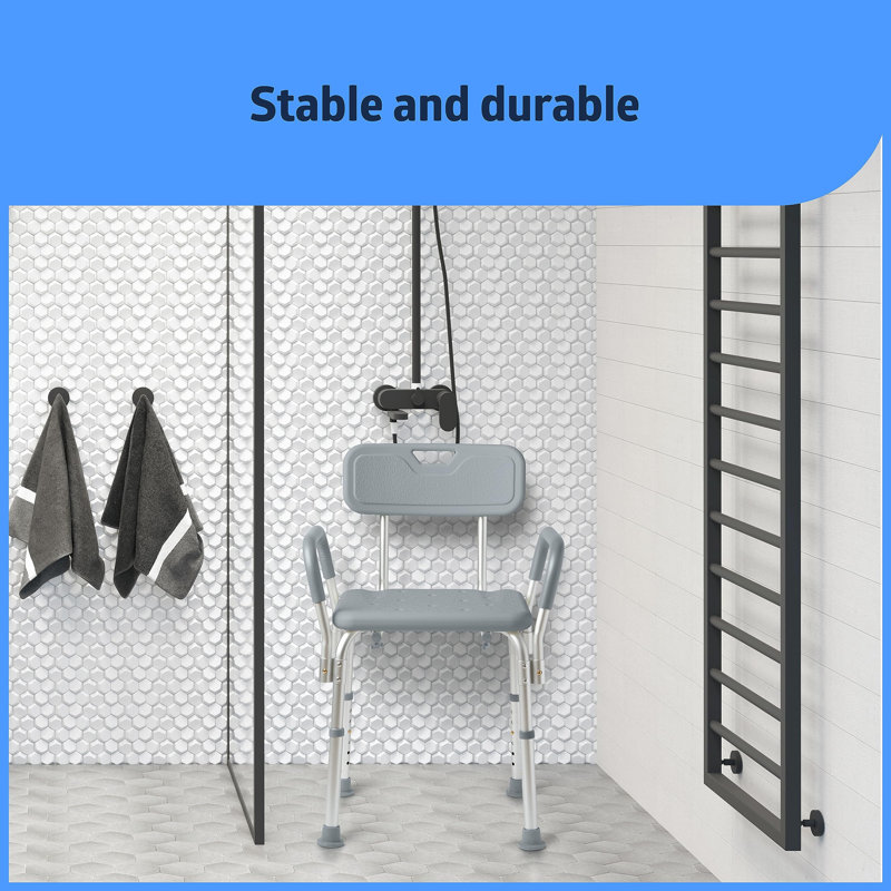 Shower Chair With Backrest And Padded Armrests, 350lb. Capacity, Gray