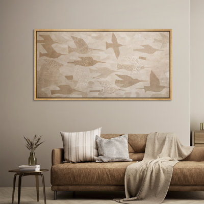 Neutre beige abstrait motif d'oiseaux minimaliste, décoration murale pour salon, chambre à coucher, toile encadrée, chambre principale, reproduction d'art