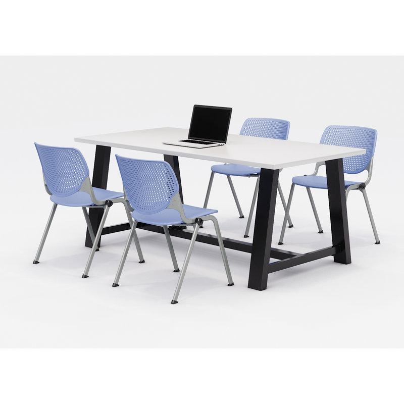 Ensemble de table de réunion et de chaises Midtown, H 30 po x L 72 po x P 36 po, Blanc de designer, Pervenche