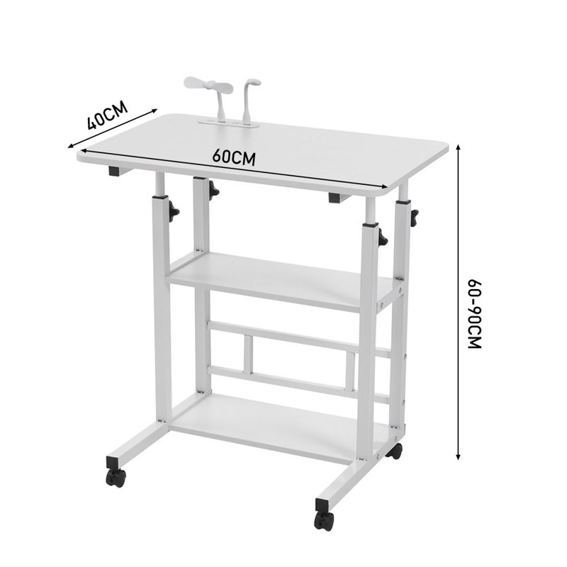 Height Adjustable Mobile Overbed Table with Wheels, White