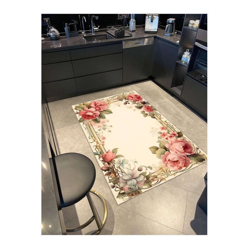 Tapis décoratif lavable à la machine Leaf and Floral, Tapis de couloir 3 pi 3 po x 6 pi 7 po