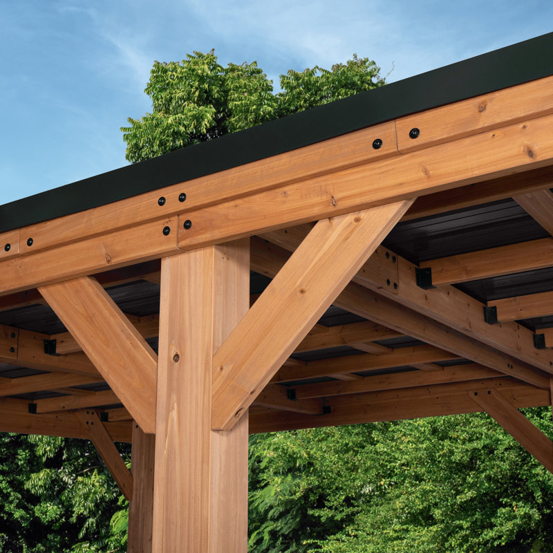 Kingsport 20' x 12' Cedar Carport Gazebo with Black Steel Roof