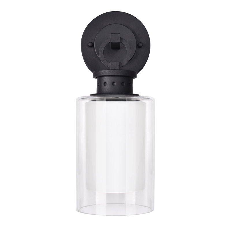 Lanterne murale d'extérieur en verre givré noir mat H 13,4 po Addrienne