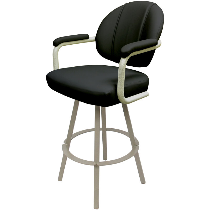 Tabouret de comptoir pivotant en métal Lavenia - base Warren, Vinyle noir / cadre beige