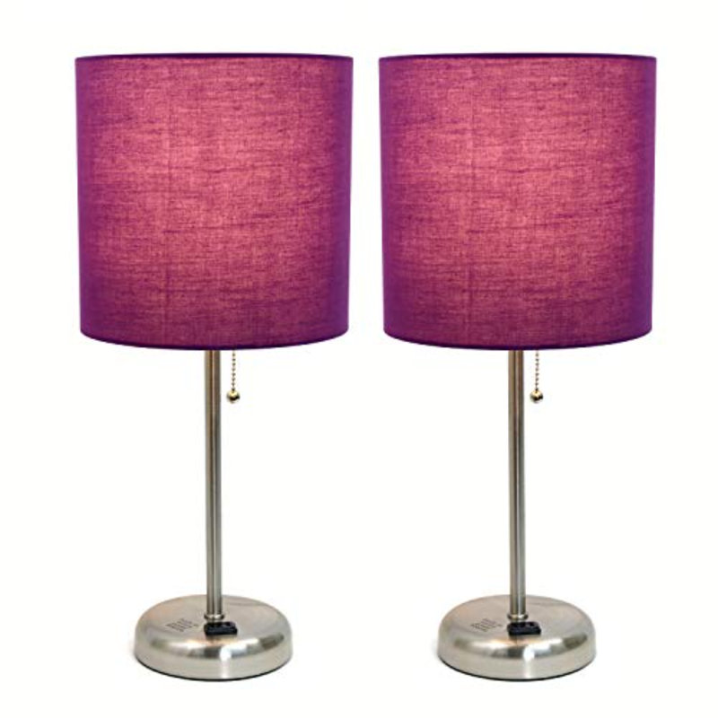 Baljit Metal Table Lamp, Purple, Brushed Steel