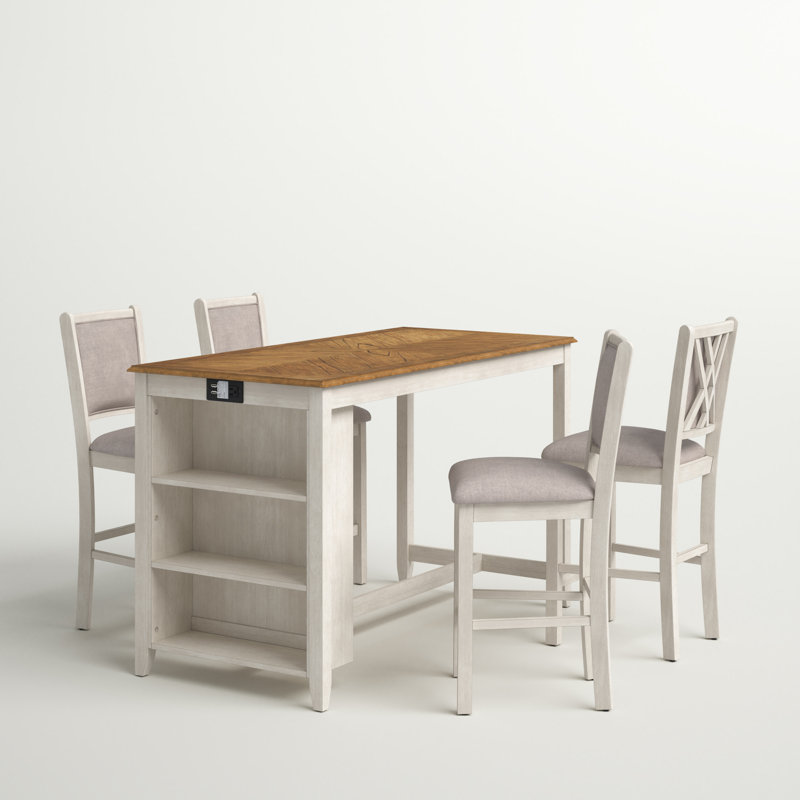 Josiha 5 - Piece Solid Wood Dining Set, White/Brown, 41" H x 19" W x 19" D