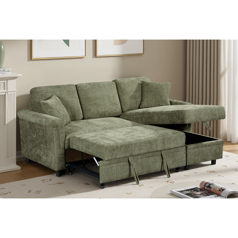 Advika 4 Seater Sofa Bed, Green, Right Hand Facing