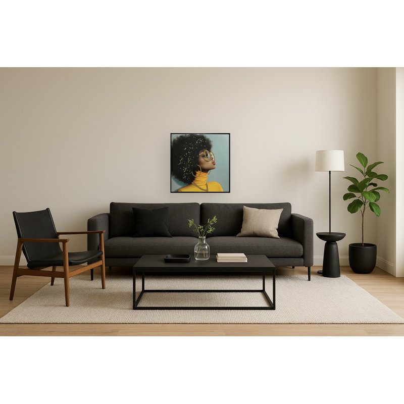 Art mural sur toile Afro in Yellow - 25 po x 25 po - cadre noir