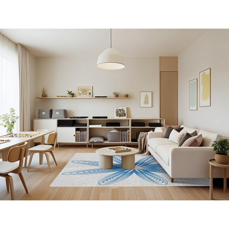 Tapis décoratif bleu, Rectangle 7 pi x 9 pi