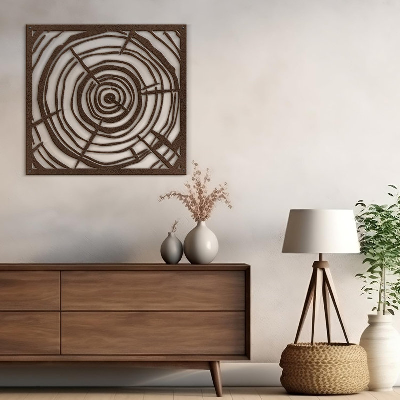 Décoration murale en spirale à motif géométrique contemporain abstrait géométrique, H 22,32 po x l 24 po x P 0,05 po, Brun
