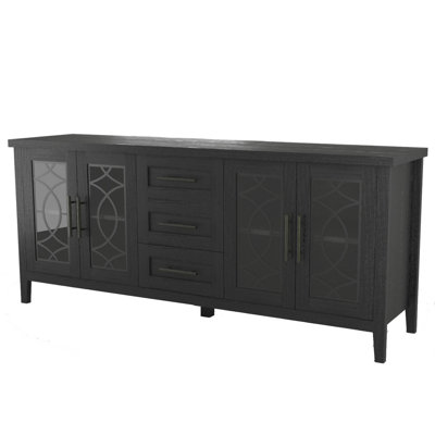 63" Farmhouse TV Stand for 70" TVs, Rustic Entertainment Center with Glass Doors, 2 Cabinets & 3 Drawers