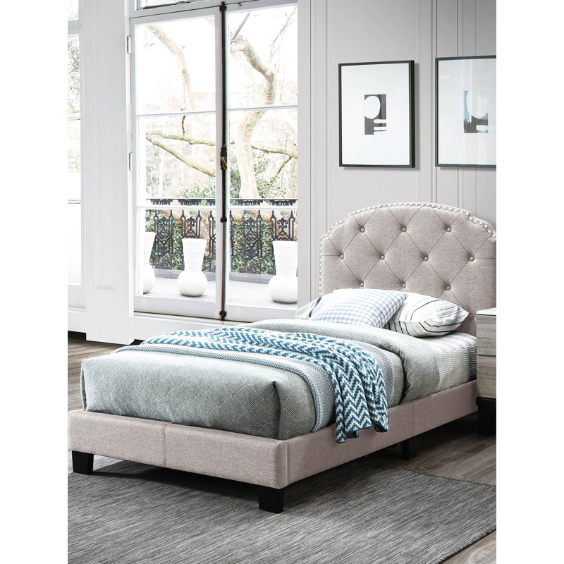 Cadre de lit simple de taille européenne avec toile de jute brune, tête de lit et pieds de support en toile de jute, pour chambre à coucher