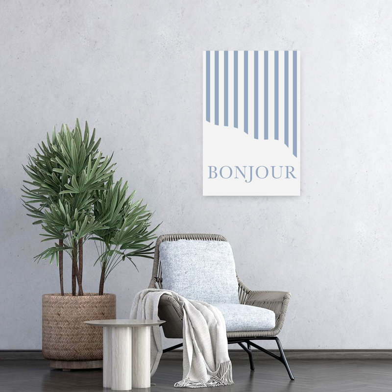 «French Bonjour» rayures, art géométrique abstrait océan côtier, H 24 po x l 16 po