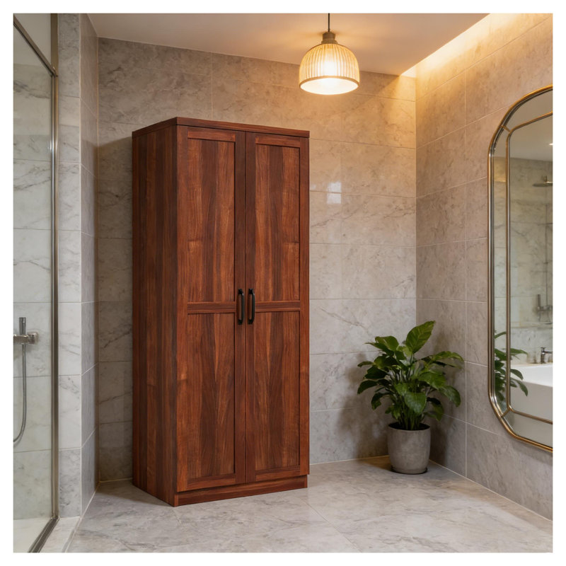 Armoire de rangement à 5 niveaux avec portes doubles et tablettes réglables brun clair