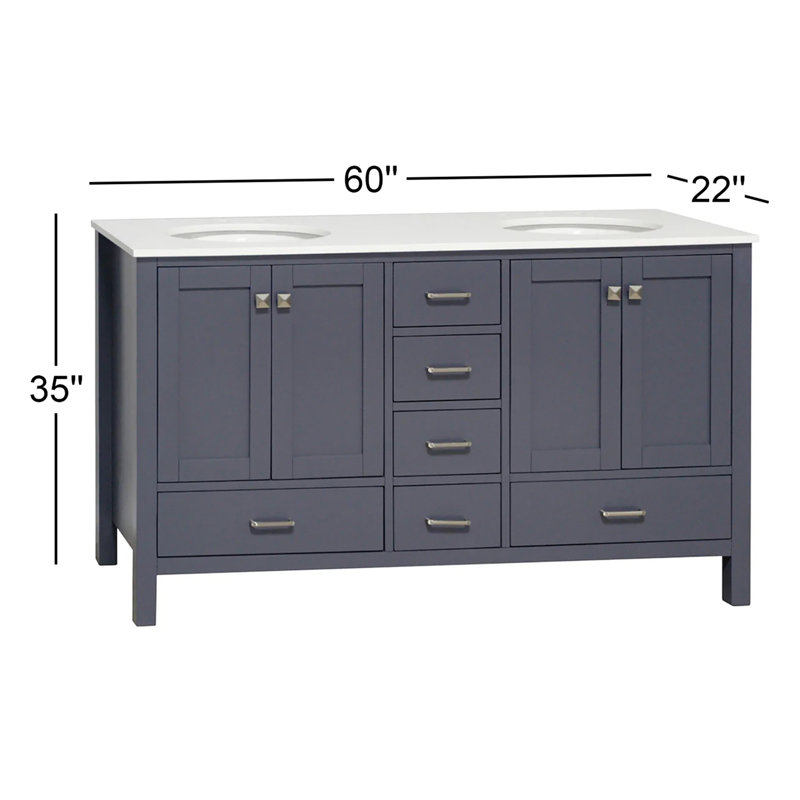 Claudett 60'' Double Bathroom Vanity with Top, Engineered White, Marine Gray
