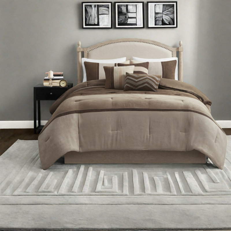 Ensemble de literie confortable en faux suède 7 pièces, confort en polyester de style rustique