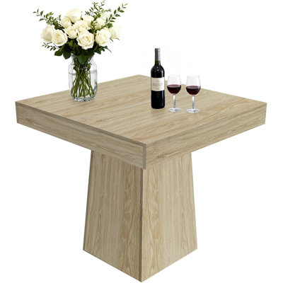 31.5" Square Dining Table for 2-4, Small Kitchen Dinner Table with Heavy Duty Pedestal Base for Apartment Breakfast Nook, Natural