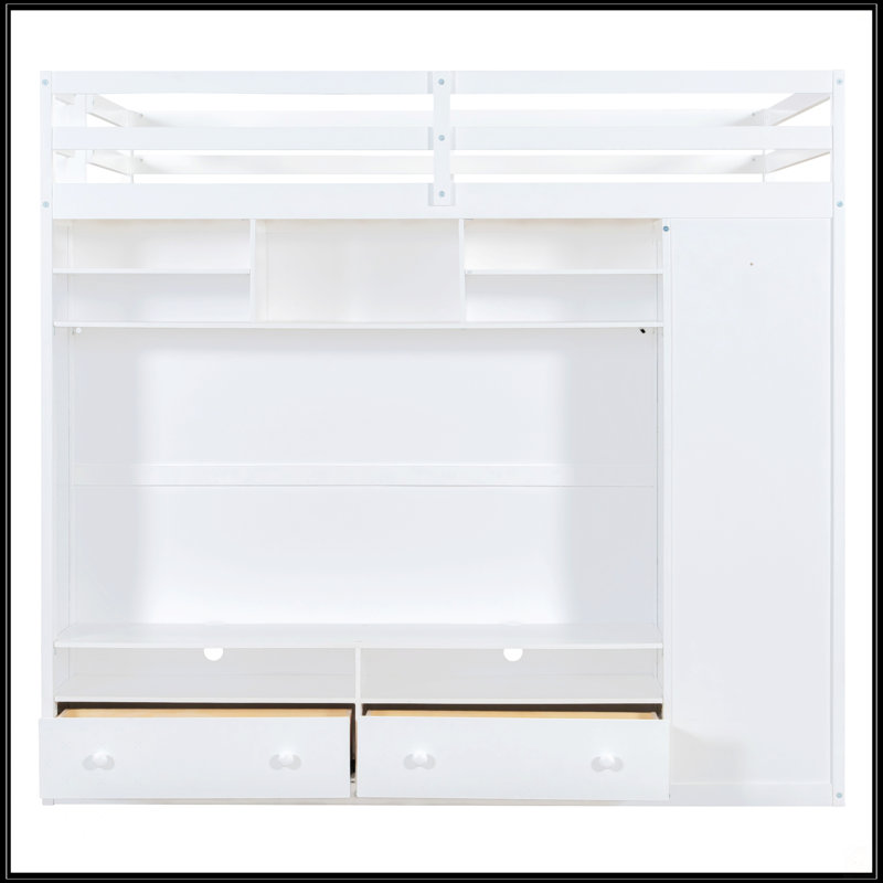Lit mezzanine double avec tiroirs, Blanc