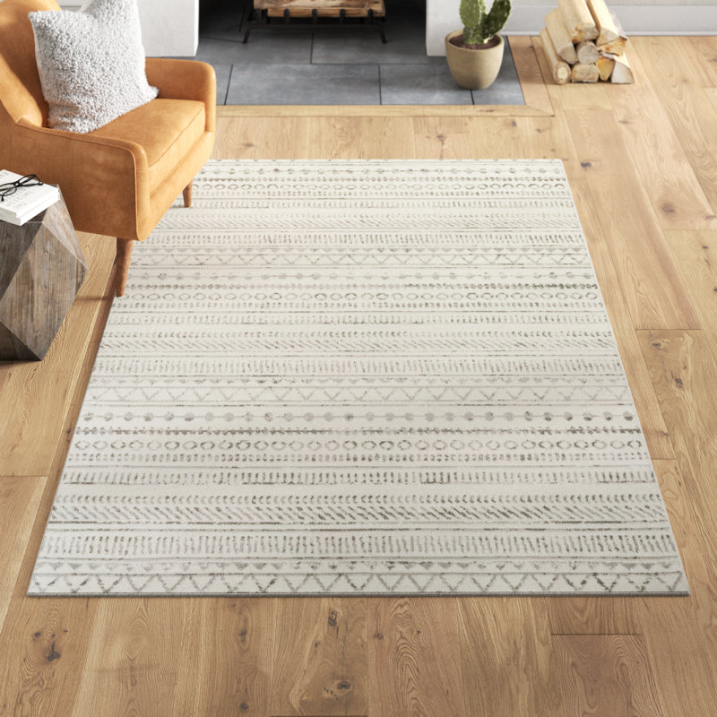 Alzata Machine Woven Gray/Ivory Area Rug, Rectangle 5' x 7'