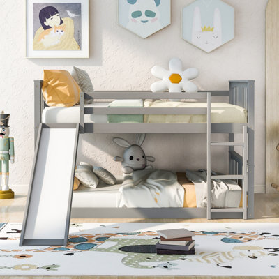 Full Over Full Bunk Bed With Ladder With Slide, Gray (Old SKU :LT000208AAE)