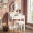 Princess Vanity Desk With Cushioned Stool & LED Mirror - For Bedroom Makeup Organization-7376968