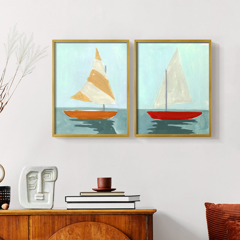 Petite voile I-Premium, reproduction encadrée - prête à être accrochée - aucun clou requis - aucun clou requis, Doré