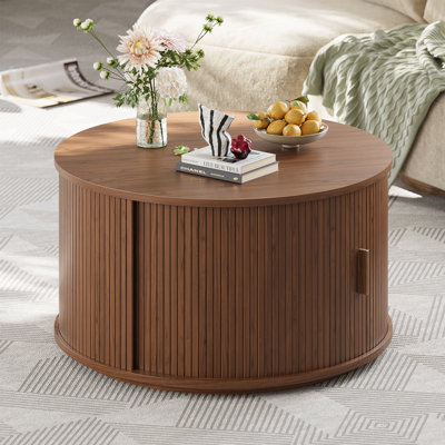 31.5" Modern Round Coffee Table With Full 360° Enclosure, 2 Hidden Storage Cabinets With 2 Curved Sliding Door by Ebern Designs