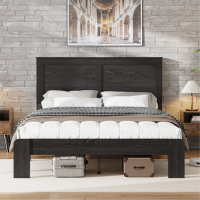 Cadre de lit plateforme en bois pour très grand lit, silencieux et sans sommier, assemblage rapide pour débutants, grand espace de rangement, noir antique, décor de chambre à coucher moderne, processus simple, surface, pièce