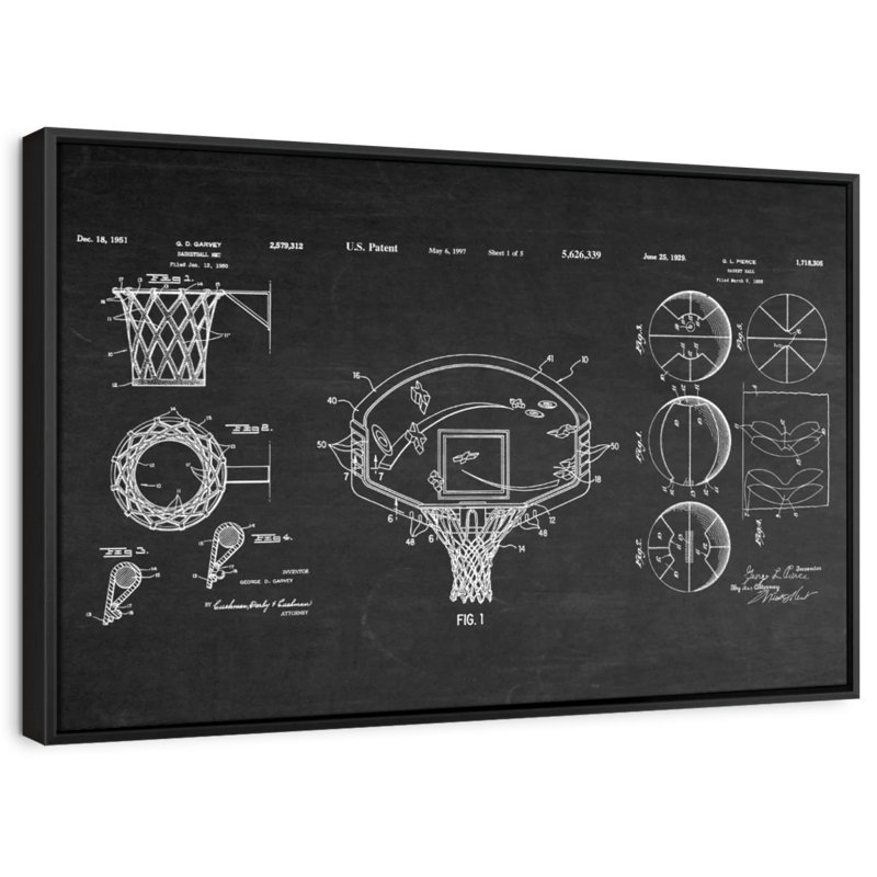 Basketball Patents, reproduction sur toile, H 25 po x l 37 po