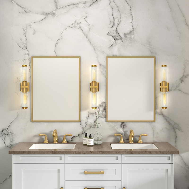 Positano - 2-Light Bathroom Vanity Light - 20.8"W - Brushed Brass - White Glass, Brushed Brass, Clear