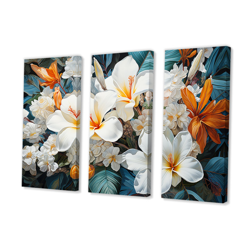 Plumeria Blossom beige et blanc - ensemble de décoration murale fleur, H 40 po x l 60 po x P 1 po