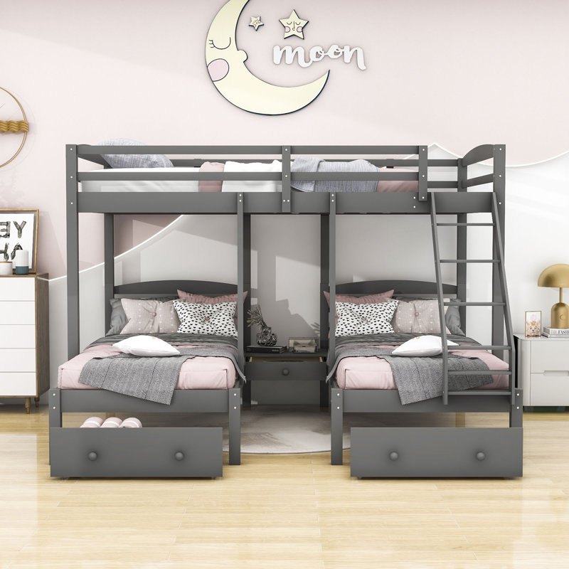 Harleen Kids Full over Twin & Twin 3 Drawers Wood Triple Bunk Bed