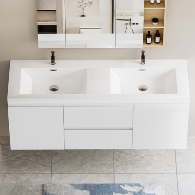 Meuble-lavabo double 59 po avec plateau en résine Sherrel