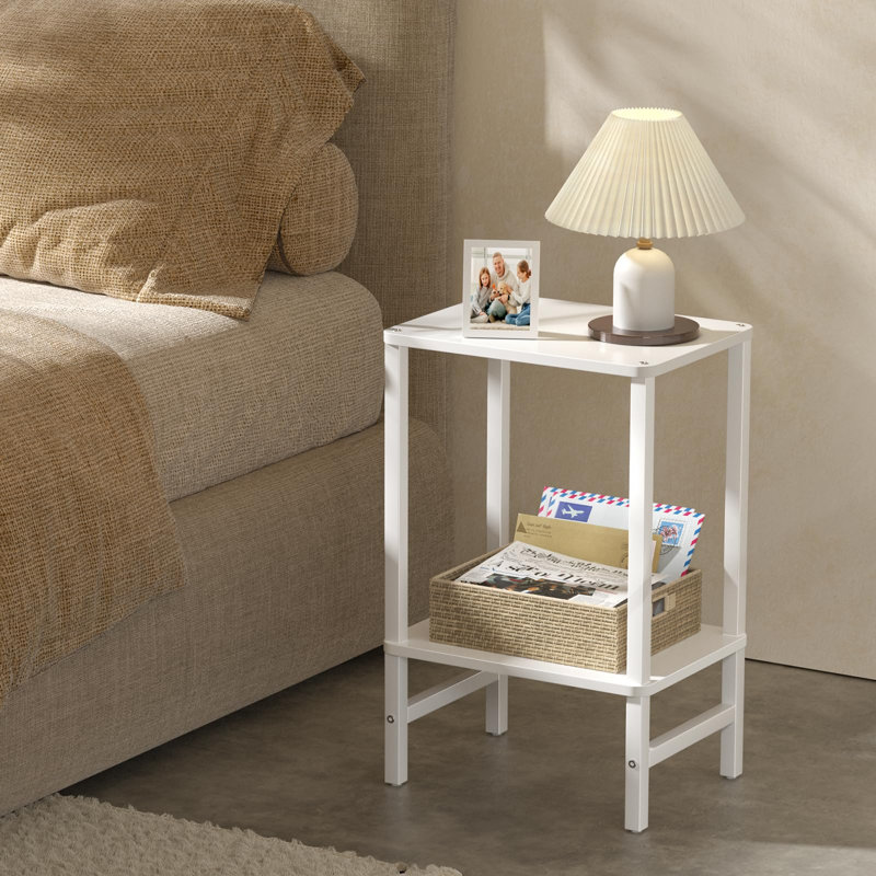 Table d'appoint étroite à 2 niveaux, table de chevet industrielle pour petits espaces, table d'appoint en bois pour salon, chambre à coucher, bureau à domicile et petits espaces