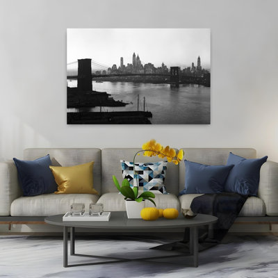 1950S Twilight Skyline Of Lower Manhattan Brooklyn Bridge In Foreground New York Usa Classic Retro Vintage Urban Architecture Wall Art