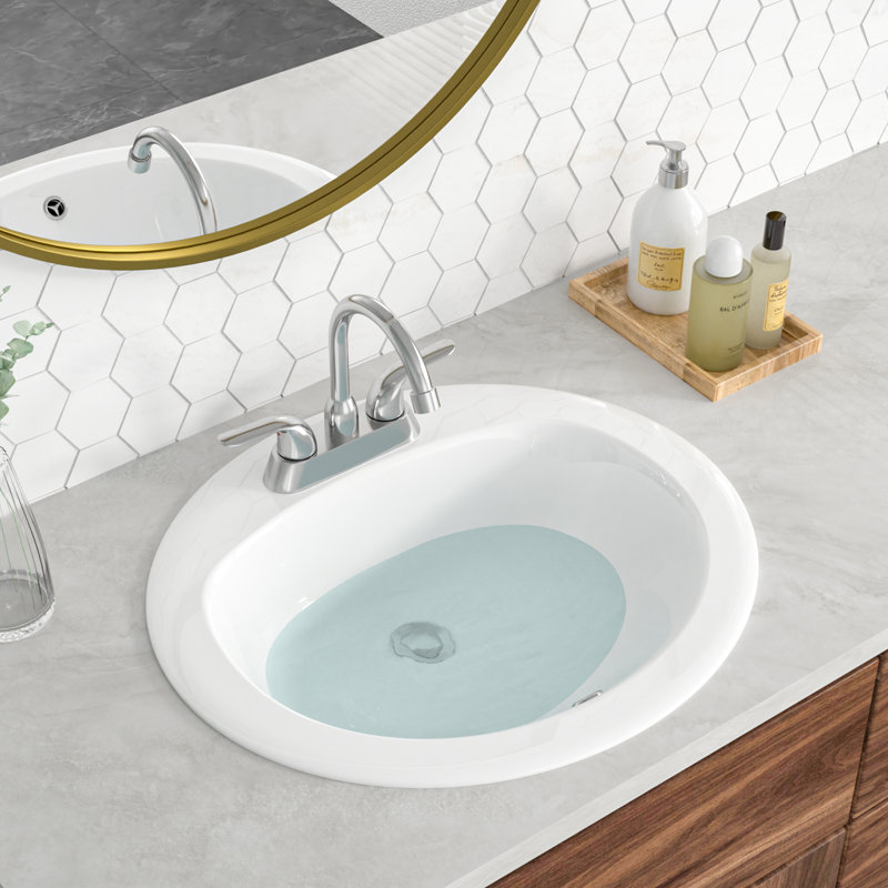 Lavabo de salle de bain ovale 20 po en céramique blanche avec trop-plein intégré, 3