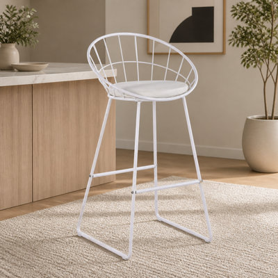 2Pcs Modern Nordic Counter Height Bar Stools, 29.5" Seat Height Industrial Bar Chairs with Curved Hollow Metal Frame Backrest, Padded Faux Leather Seat,Assembly Needed