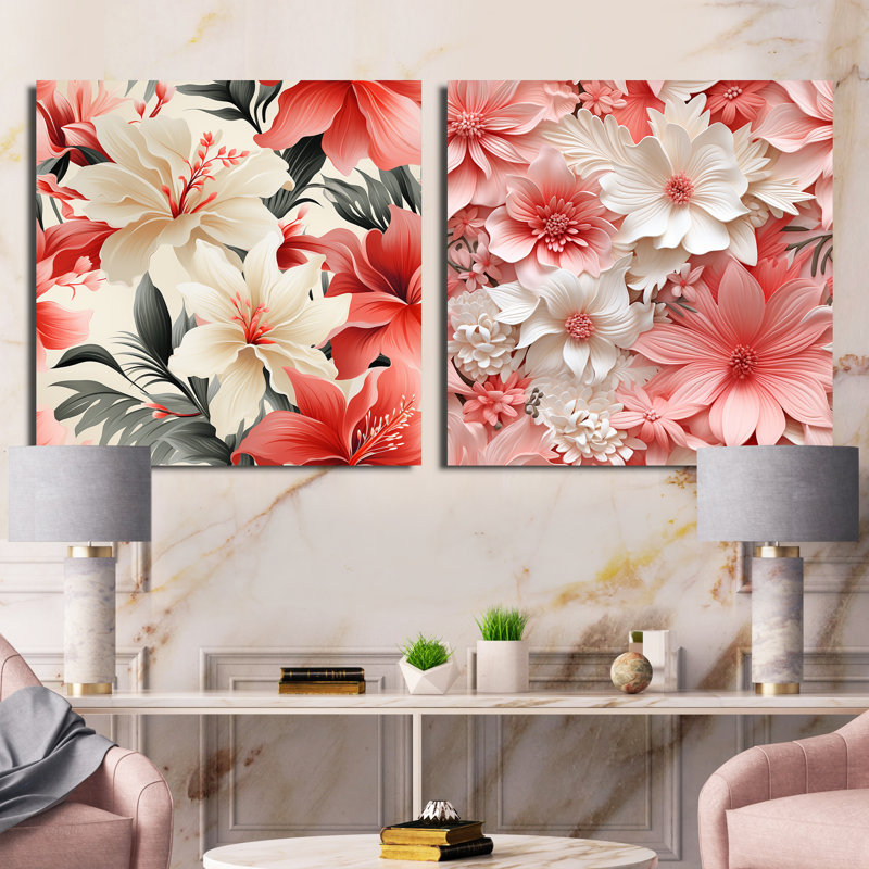 Greenock - Ensemble de 2 collages carrés floraux, H 16 po x l 33 po, Toile tendue