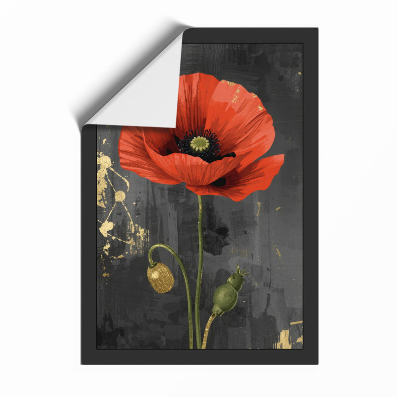Red Poppy Botanical - Framed Print, Unframed, A2 - 59.4 x 42.0 cm