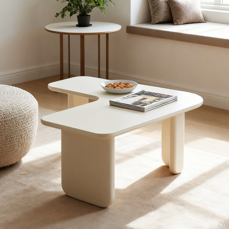 Table basse moderne en forme de L 35,43 ", nouvelle combinaison, table à combinaison libre avec peinture verte multicouche, table d'appoint pour canapé-lit, table centrale peu encombrante pour le salon