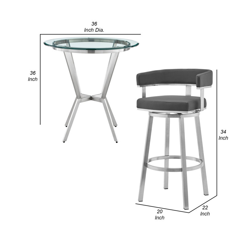 Ensemble de salle à manger à hauteur de comptoir pour 2 personnes, Ensemble repas 4 pièces, Chrome / Noir, Argent