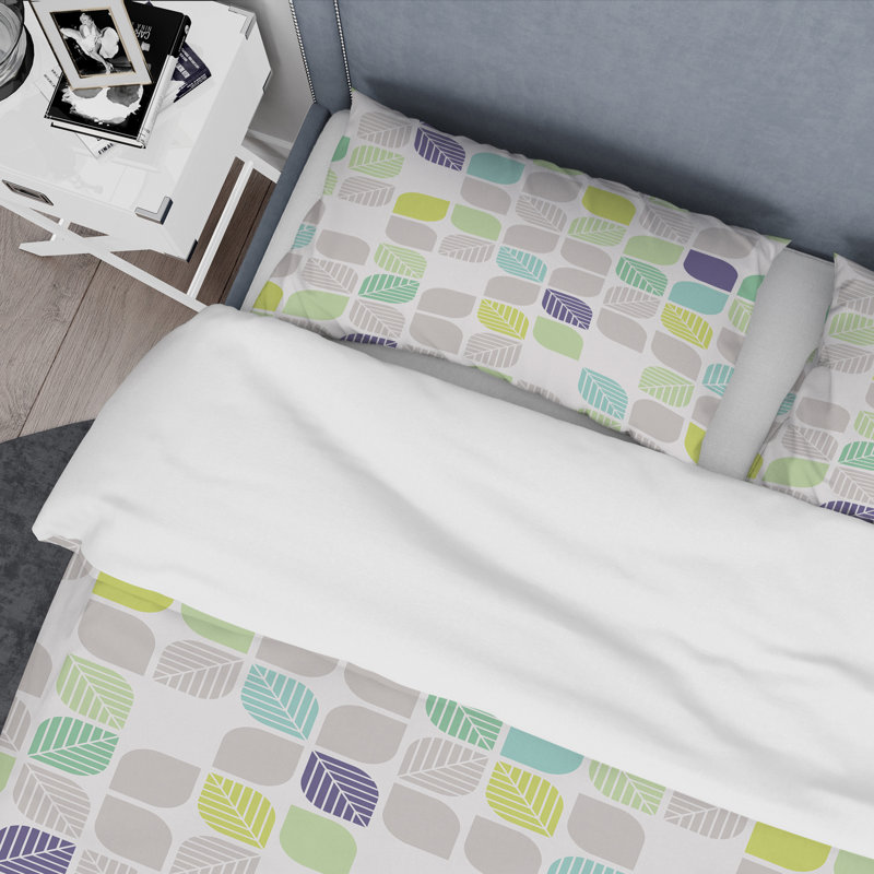 Ensemble de housse de couette avec feuilles Mid-Century, Housse simple + 1 taie décorative