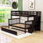 Lit superposé en bois avec lit gigogne simple, lit simple superposé au dessus d'un lit double avec rangement et garde-corps-2077760229
