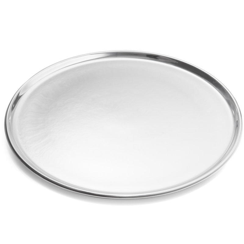 Classic Silver Round Alloy Serving Tray, 15-inch