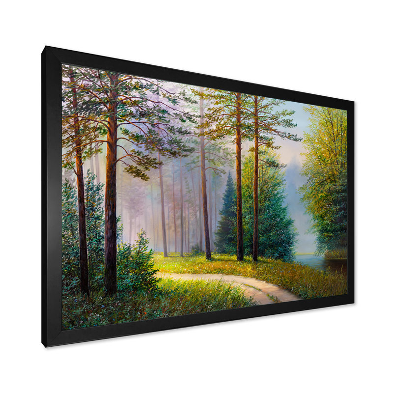 " Subtle Evening Light Through The Trees II " Painting Print, Black Picture Frame, 24" H x 32" W x 1" D
